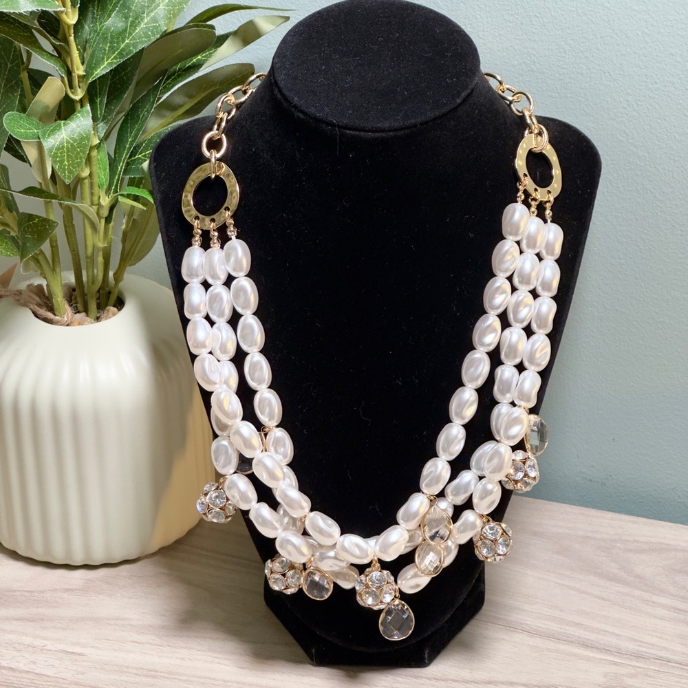 Lily Pulitzer White Pearl, Clear Crystal, and Pavé Crystal Bead Necklace